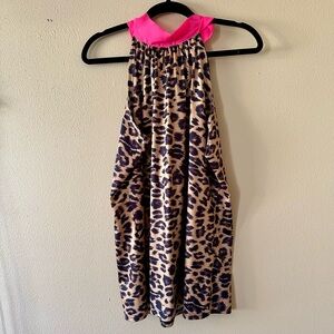 CRAZY TRAIN Leopard Print Halter Top with Pink Tie Collar